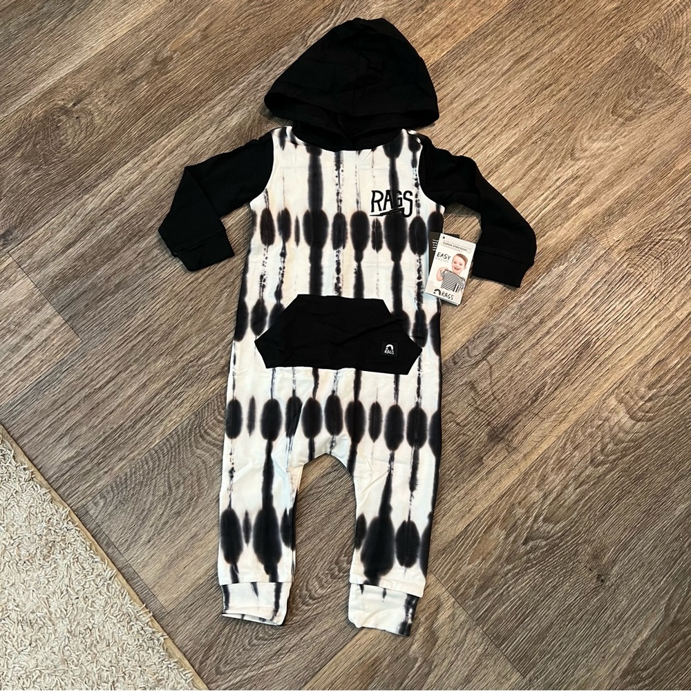 Rags Long Sleeve Hooded Tie Dye Romper- NWT
